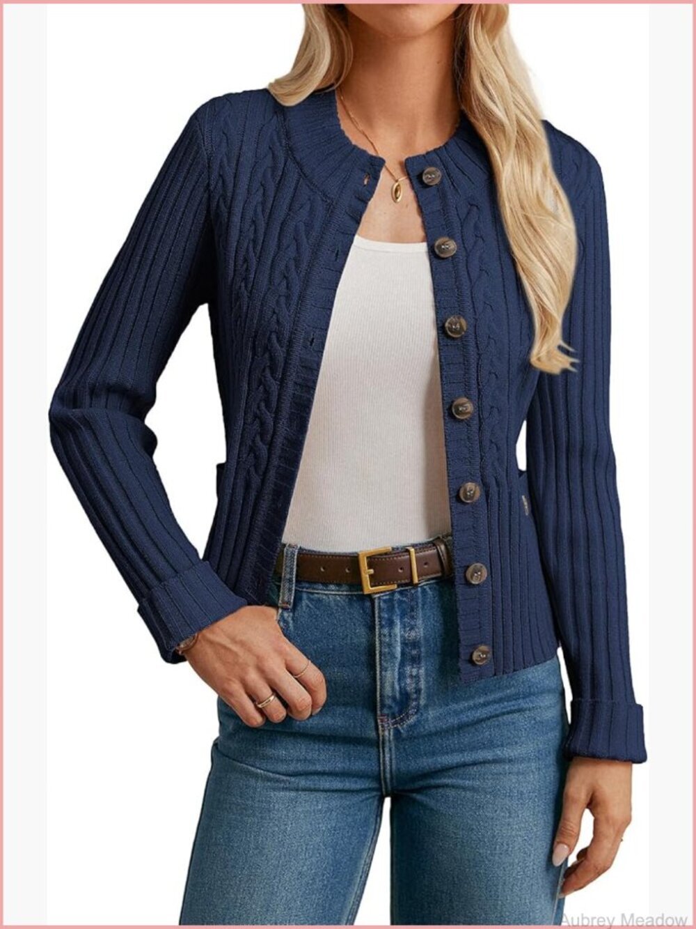 Women Cropped Cable Knit Cardigan Button Up Chunky Sweater